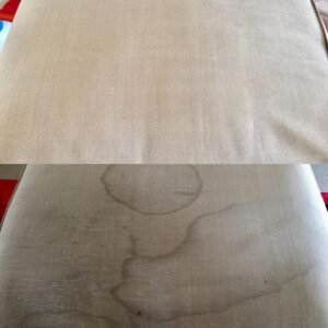 Upholstery cleaning to remove water marks from cotton cushion